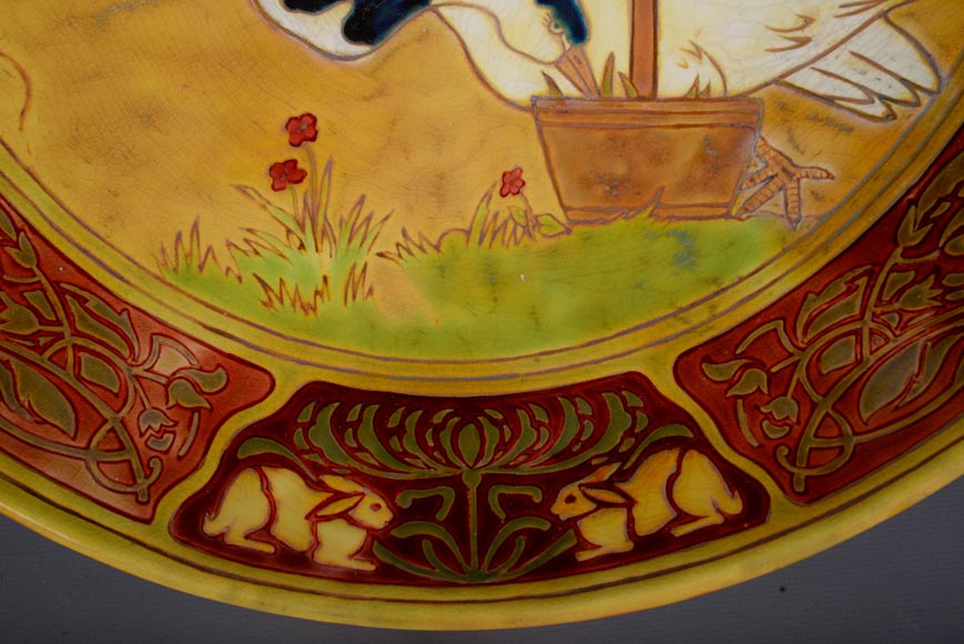 维尔墨斯.泽索尔尼（归于），天鹅装饰彩瓷盘，19世纪末-2