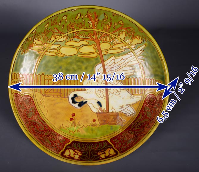 维尔墨斯.泽索尔尼（归于），天鹅装饰彩瓷盘，19世纪末-8