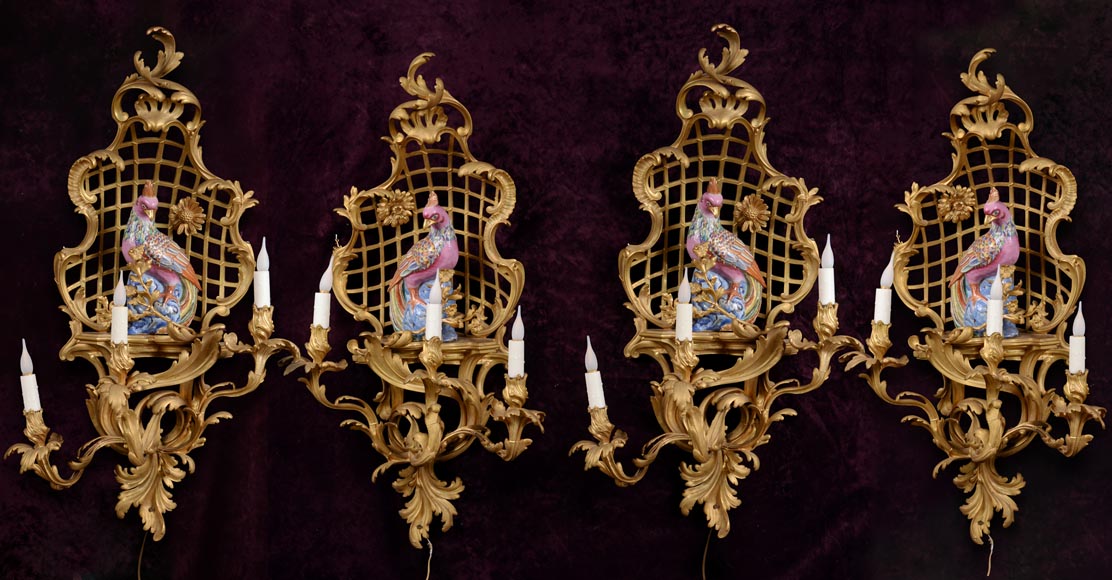 桑松制造 水晶梯廊   鹦鹉壁灯套件    路易十五时期风格     晚于1885年-0