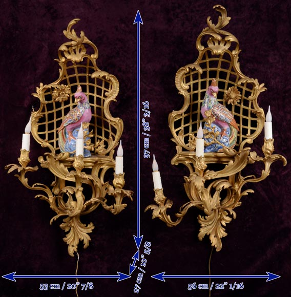 桑松制造 水晶梯廊   鹦鹉壁灯套件    路易十五时期风格     晚于1885年-9