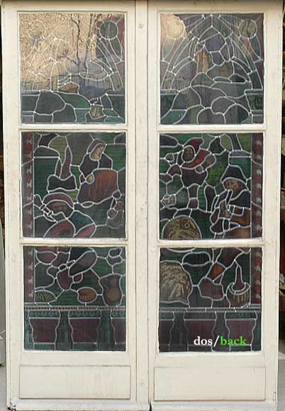 新哥特风格彩色玻璃窗，绘有田园风光-5
