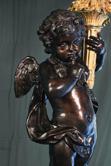 铜匠奥古斯特-路易·马尔基 为吉鲁家定制 一对九火大烛台 青铜镀金银 古铜色 约1855年-4