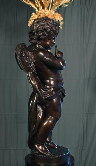 铜匠奥古斯特-路易·马尔基 为吉鲁家定制 一对九火大烛台 青铜镀金银 古铜色 约1855年-5
