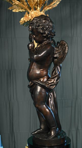 铜匠奥古斯特-路易·马尔基 为吉鲁家定制 一对九火大烛台 青铜镀金银 古铜色 约1855年-7