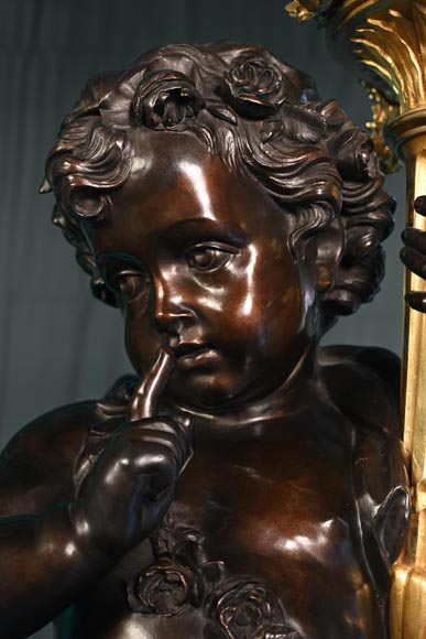铜匠奥古斯特-路易·马尔基 为吉鲁家定制 一对九火大烛台 青铜镀金银 古铜色 约1855年-10