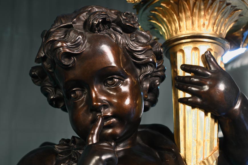 铜匠奥古斯特-路易·马尔基 为吉鲁家定制 一对九火大烛台 青铜镀金银 古铜色 约1855年-11