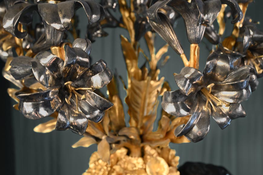 铜匠奥古斯特-路易·马尔基 为吉鲁家定制 一对九火大烛台 青铜镀金银 古铜色 约1855年-13