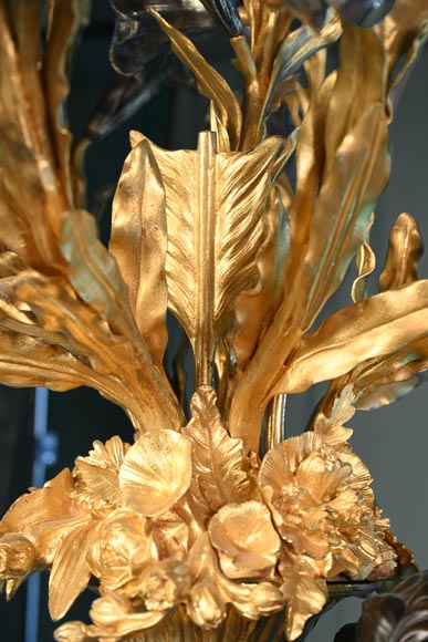 铜匠奥古斯特-路易·马尔基 为吉鲁家定制 一对九火大烛台 青铜镀金银 古铜色 约1855年-15