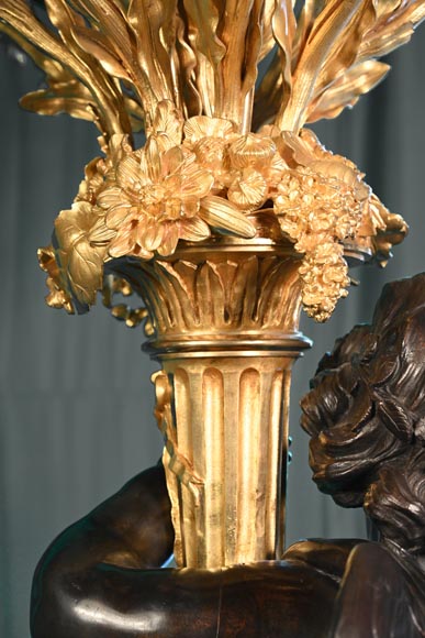 铜匠奥古斯特-路易·马尔基 为吉鲁家定制 一对九火大烛台 青铜镀金银 古铜色 约1855年-16