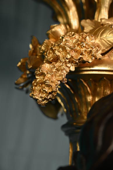 铜匠奥古斯特-路易·马尔基 为吉鲁家定制 一对九火大烛台 青铜镀金银 古铜色 约1855年-18