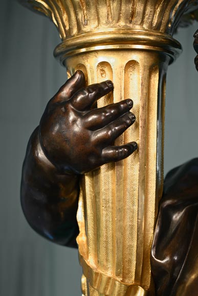 铜匠奥古斯特-路易·马尔基 为吉鲁家定制 一对九火大烛台 青铜镀金银 古铜色 约1855年-19