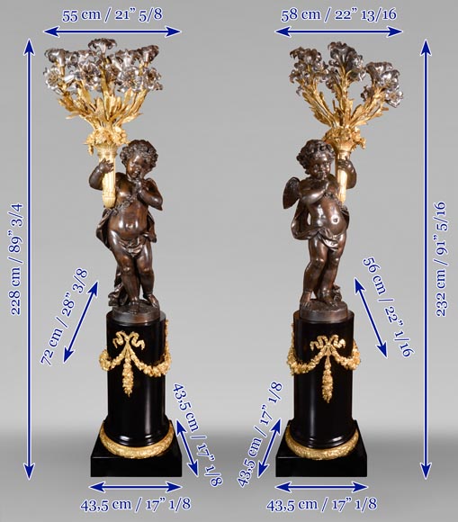 铜匠奥古斯特-路易·马尔基 为吉鲁家定制 一对九火大烛台 青铜镀金银 古铜色 约1855年-29