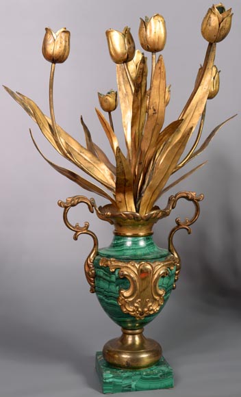 一对镀金青铜孔雀石花瓶，俄罗斯，十九世纪末-1