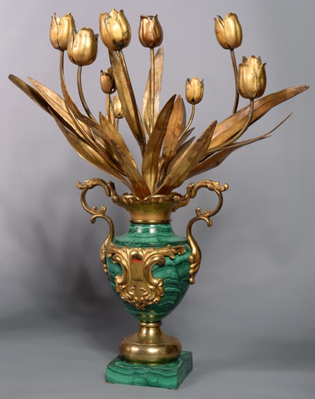 一对镀金青铜孔雀石花瓶，俄罗斯，十九世纪末-2