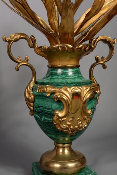一对镀金青铜孔雀石花瓶，俄罗斯，十九世纪末-5