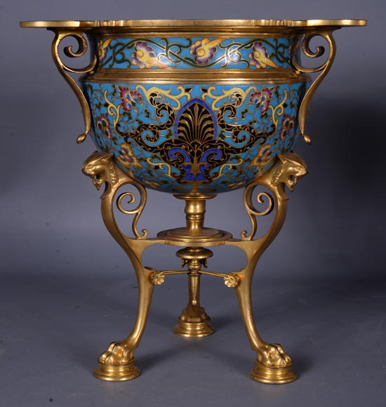 路易 康斯坦 瑟万(Louis - Constant SEVIN) 和费迪南德.巴贝戴安（ Ferdinand BARBEDIENNE ）- 一对漂亮的青铜掐丝珐琅装饰花瓶，约1862年-5
