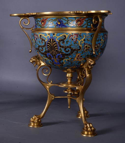 路易 康斯坦 瑟万(Louis - Constant SEVIN) 和费迪南德.巴贝戴安（ Ferdinand BARBEDIENNE ）- 一对漂亮的青铜掐丝珐琅装饰花瓶，约1862年-6