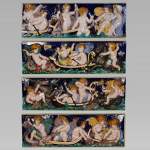 四块系列彩瓷浮雕，小天使捕鱼，19世纪末