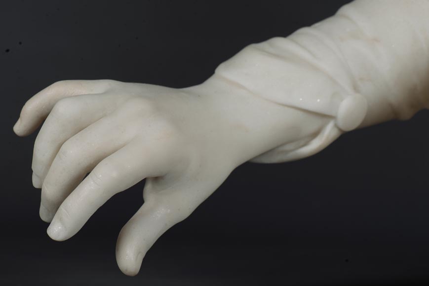勒内·罗泽（René ROZET） 弹奏曼陀林的年轻音乐家 白色大理石雕塑 19世纪末-13