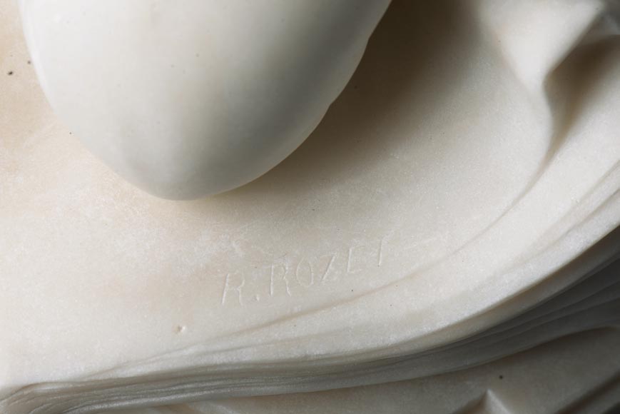 勒内·罗泽（René ROZET） 弹奏曼陀林的年轻音乐家 白色大理石雕塑 19世纪末-14