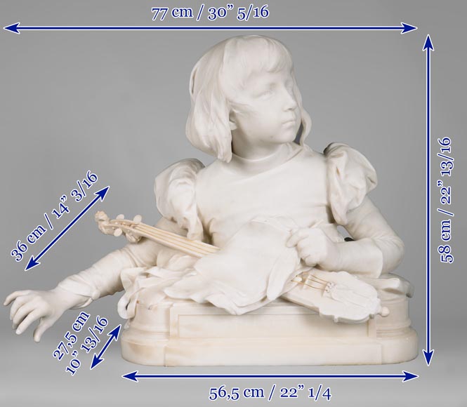 勒内·罗泽（René ROZET） 弹奏曼陀林的年轻音乐家 白色大理石雕塑 19世纪末-15