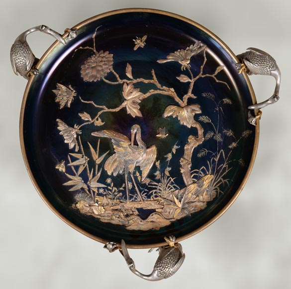 吉鲁（Maison GIROUX）与费迪南德.杜威纳奇（Ferdinand DUVINAGE）-珍稀的彩虹色电镀禽类彩绘碗-1870年左右-0