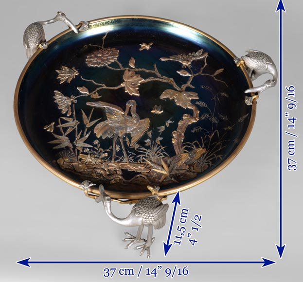 吉鲁（Maison GIROUX）与费迪南德.杜威纳奇（Ferdinand DUVINAGE）-珍稀的彩虹色电镀禽类彩绘碗-1870年左右-12
