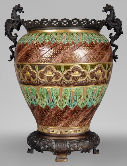 费尔南德.特斯马尔（Fernand THESMAR），中式青铜底座大花瓶，龙型装饰-0