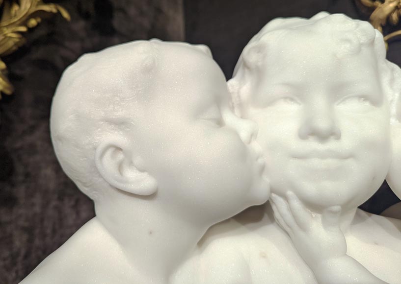 阿弗尔图纳托.戈里（Affortunato GORI），卡拉拉大理石雕塑，石柱上三个孩童半身像-5
