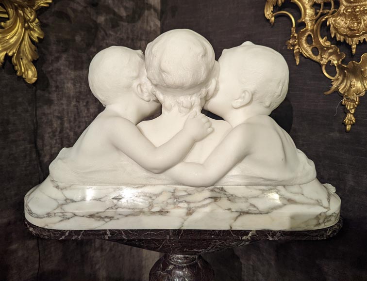 阿弗尔图纳托.戈里（Affortunato GORI），卡拉拉大理石雕塑，石柱上三个孩童半身像-9
