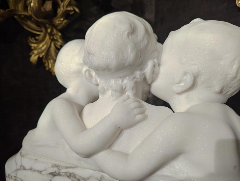 阿弗尔图纳托.戈里（Affortunato GORI），卡拉拉大理石雕塑，石柱上三个孩童半身像-10