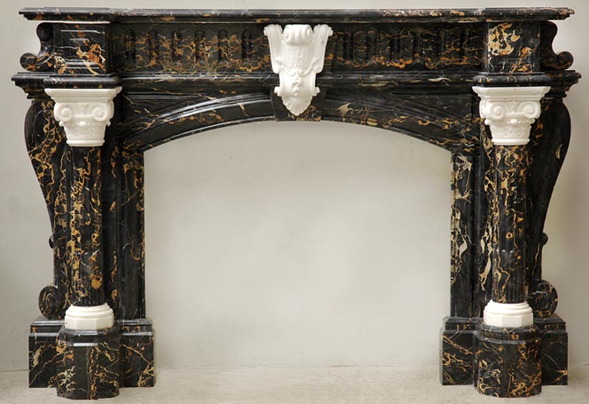 拿破仑三世风格黑金大理石古董壁炉-0