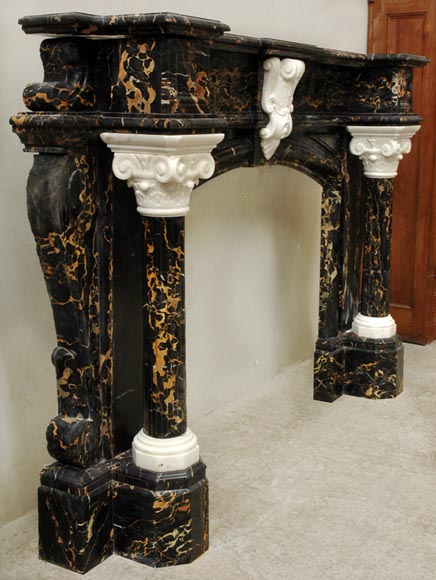 拿破仑三世风格黑金大理石古董壁炉-4