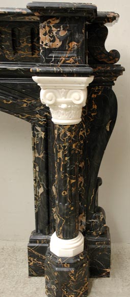 拿破仑三世风格黑金大理石古董壁炉-9