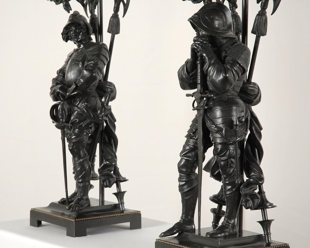 让-弗朗索瓦·杰克特 (1796-1844) ：士兵塑像抛光青铜烛台-1