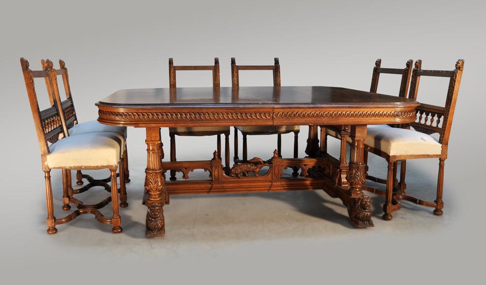 木匠大师威乐(VEROT) - 一套胡桃木雕刻的新文艺复兴风格的餐厅家具-5
