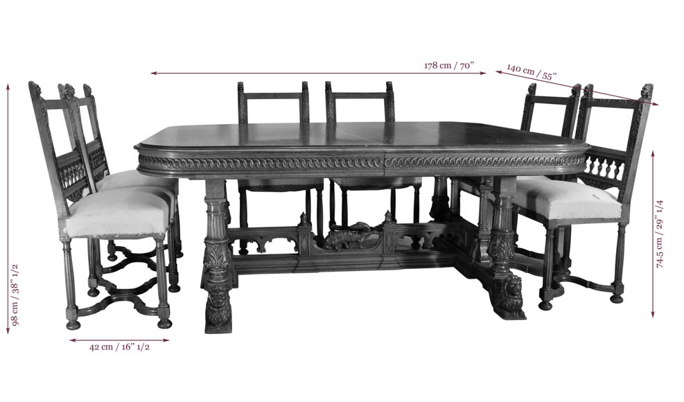木匠大师威乐(VEROT) - 一套胡桃木雕刻的新文艺复兴风格的餐厅家具-12