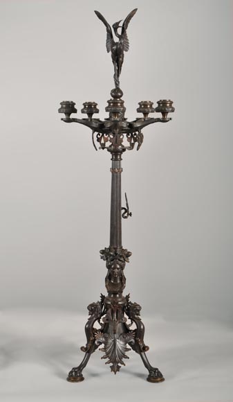 安托万·路易斯·巴里（Antoine-Louis BARYE，1795-1875年，按照该艺术家风格），一对饰有鹳饰的立地烛台-1