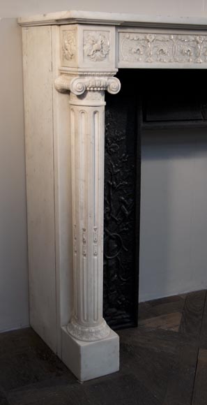 路易十六风格分离式侧柱卡拉拉石制华丽古董壁炉-3
