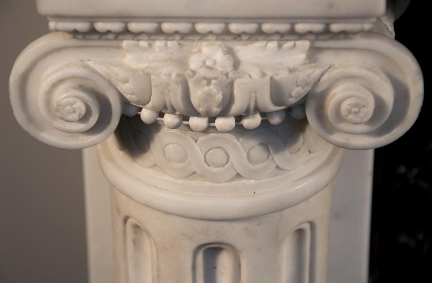路易十六风格分离式侧柱卡拉拉石制华丽古董壁炉-5