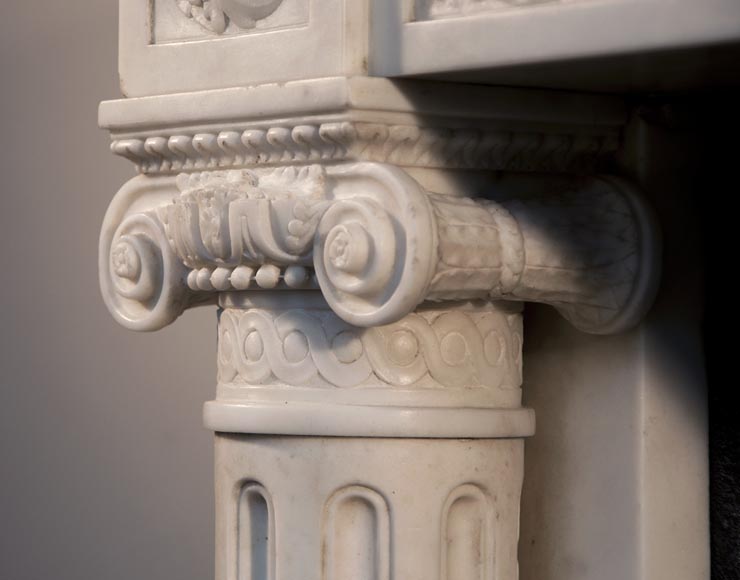 路易十六风格分离式侧柱卡拉拉石制华丽古董壁炉-6