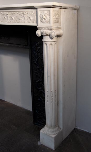 路易十六风格分离式侧柱卡拉拉石制华丽古董壁炉-8