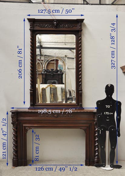 路易十三风格大型墙镜橡木壁炉-19