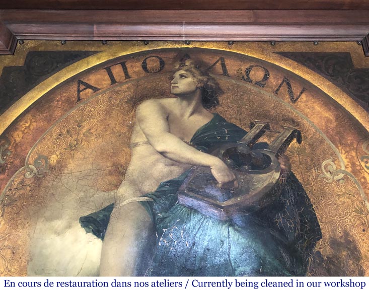 胡桃木古董壁炉，并有描绘阿波罗神的油画装饰的护壁板-3