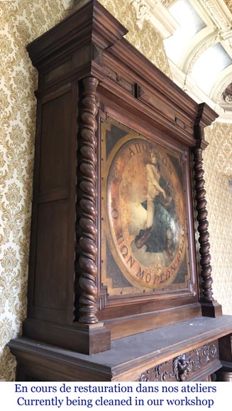 胡桃木古董壁炉，并有描绘阿波罗神的油画装饰的护壁板-5