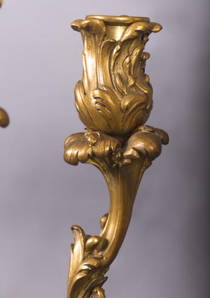 一对摄政风格的铜鎏金立地烛台-5