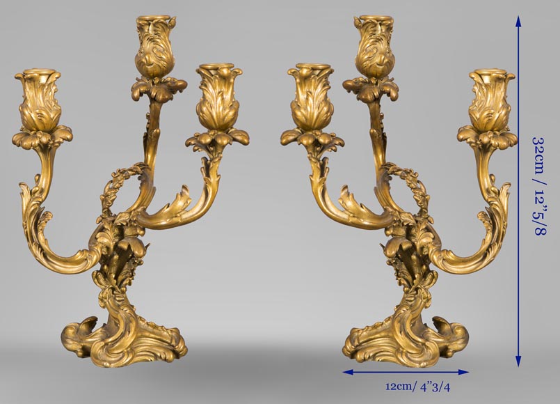 一对摄政风格的铜鎏金立地烛台-7