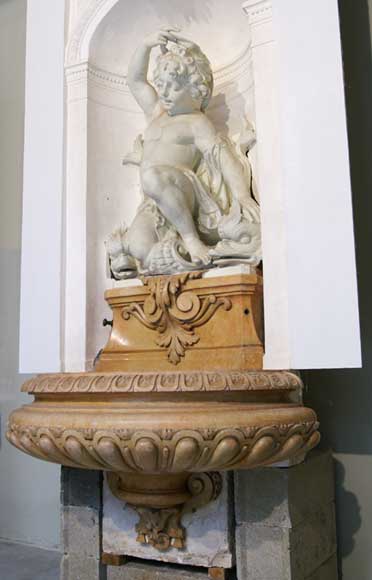 天使雕像龛式喷泉-12