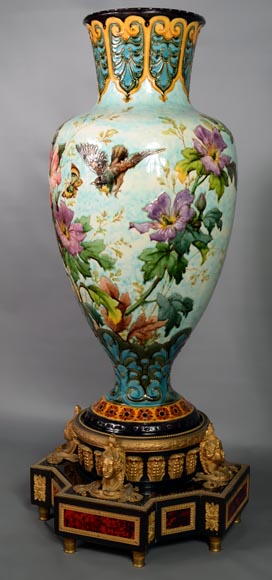 极其漂亮及重要的花瓶，拿破仑三世风格，木质、玳瑁装饰底座-1