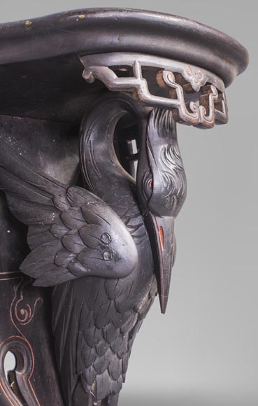 Maison des Bambous公司的阿尔弗雷德·佩雷特和欧内斯特·维伯特 - 一对饰有木雕鹳鸟的墙边小桌-2